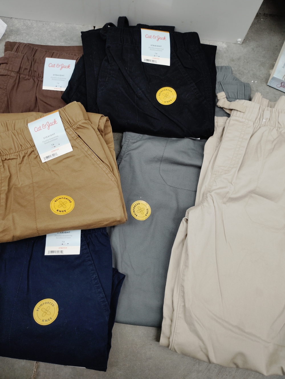 6 Pair Cat & Jack Pants in Black, Navy, Gray, Tan, Brown, Cream